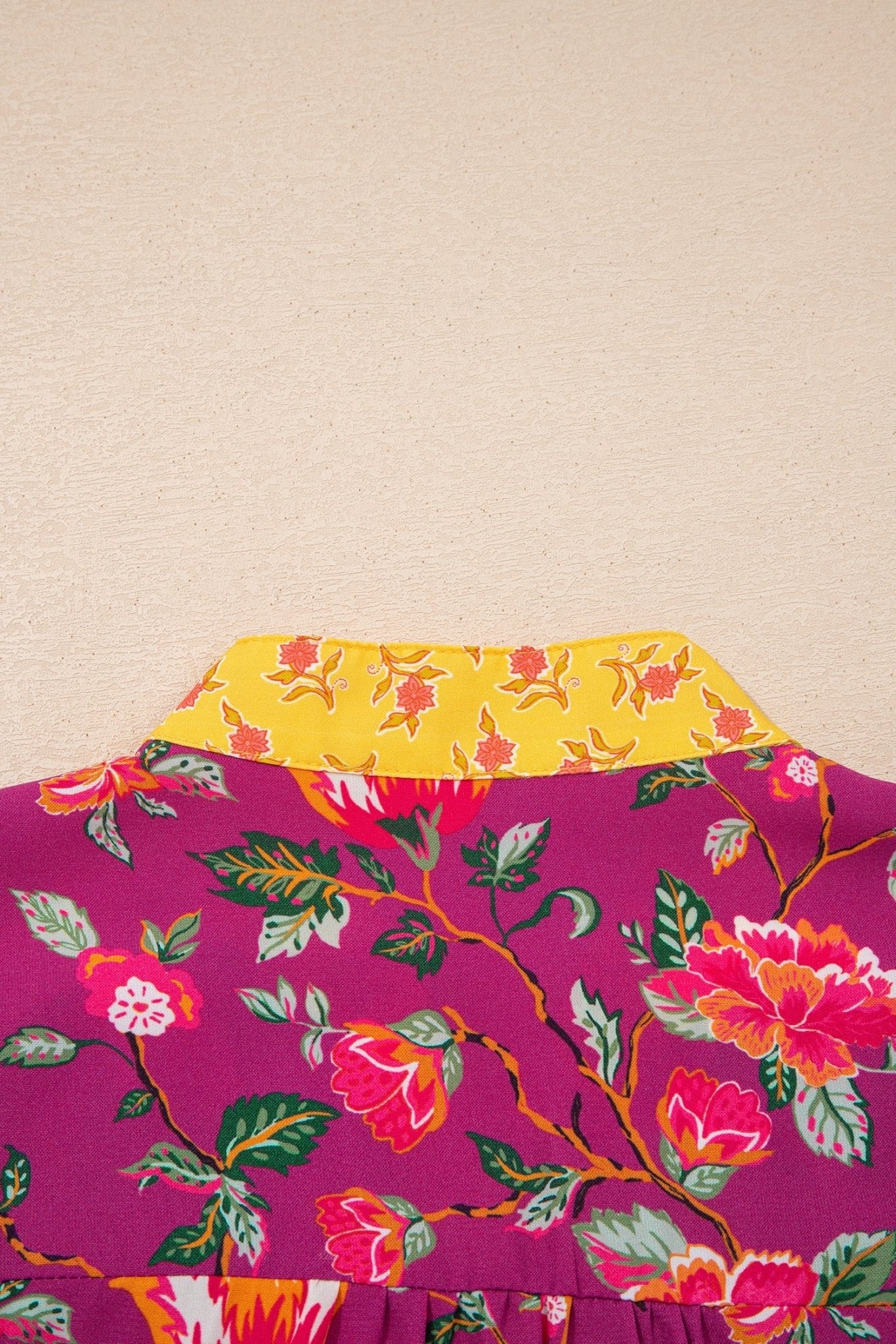 Floral Patchwork Split V-Neck Blouse - Rooted & Reckless Co.