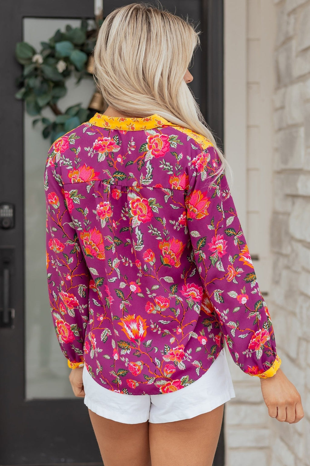 Floral Patchwork Split V-Neck Blouse - Rooted & Reckless Co.
