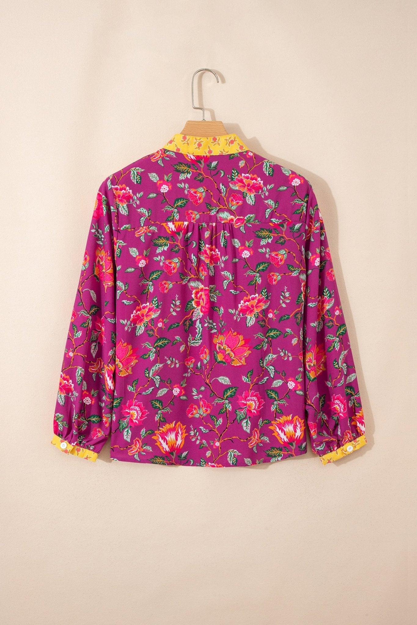Floral Patchwork Split V-Neck Blouse - Rooted & Reckless Co.