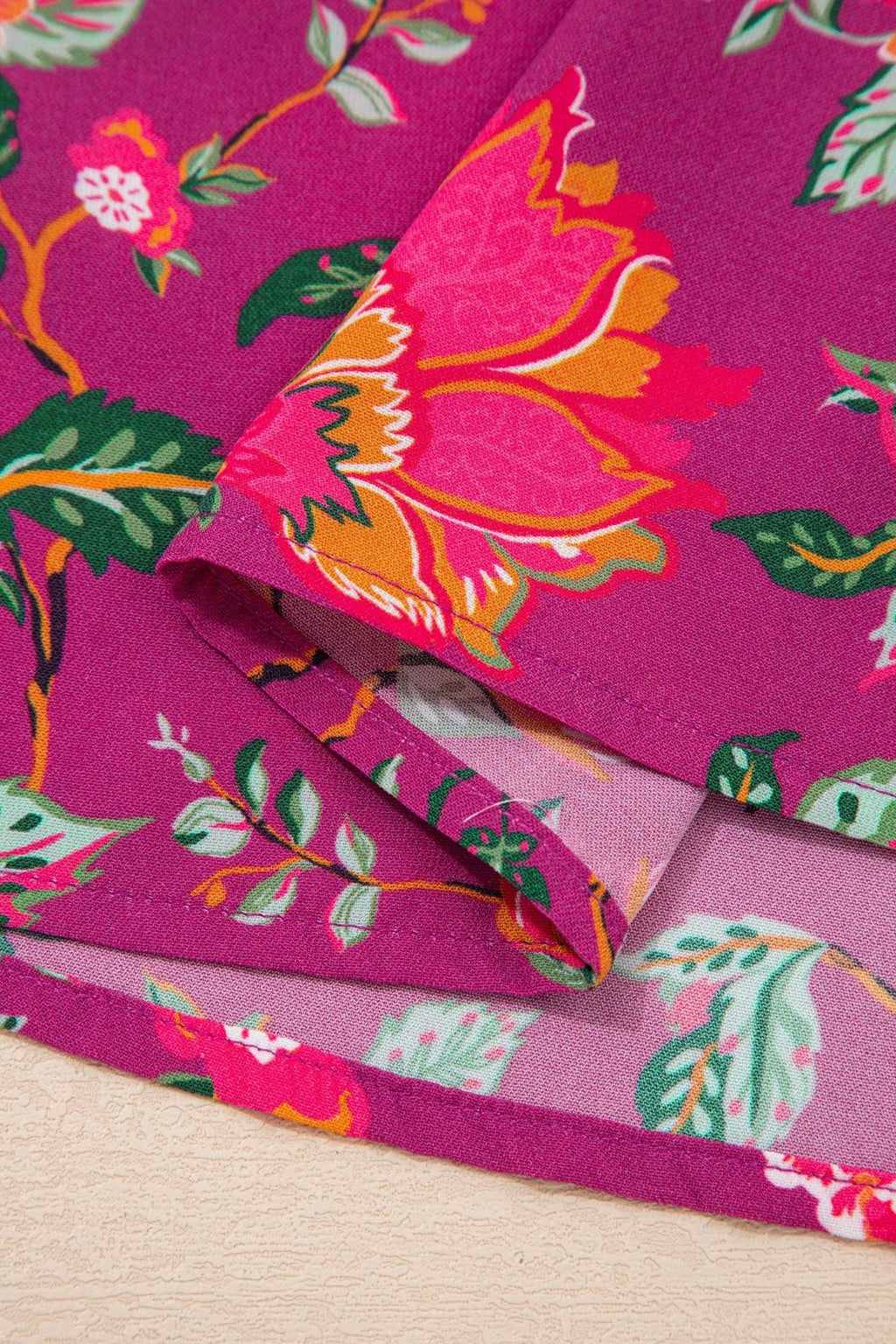 Floral Patchwork Split V-Neck Blouse - Rooted & Reckless Co.