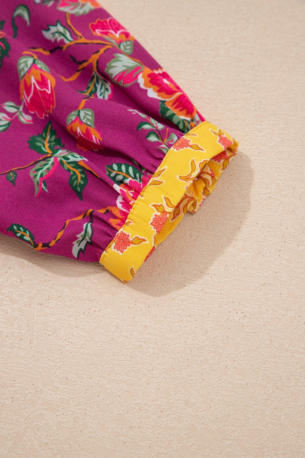 Floral Patchwork Split V-Neck Blouse - Rooted & Reckless Co.