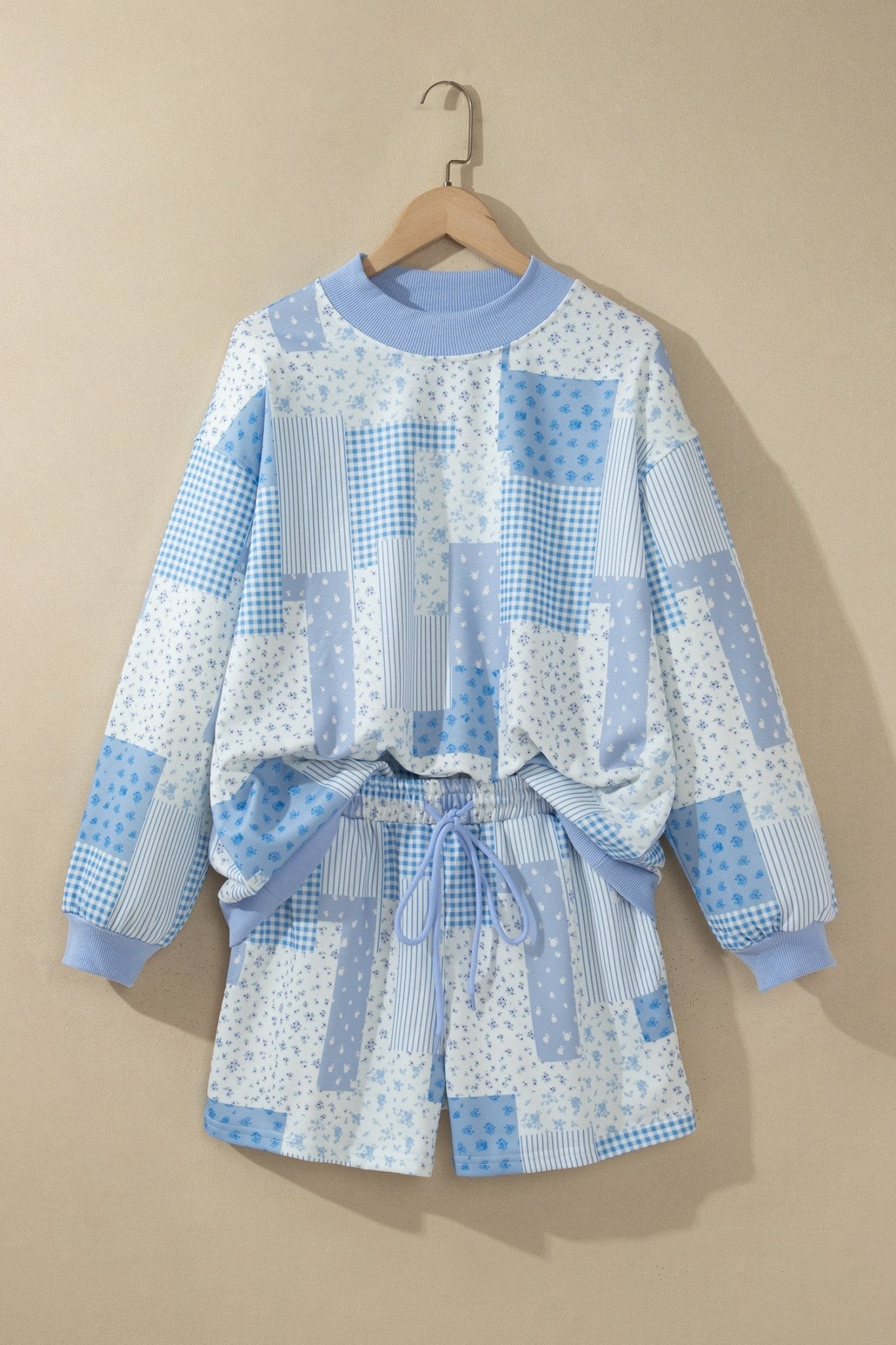 Floral Patchwork Sweatshirt & Drawstring Shorts Set - Rooted & Reckless Co.