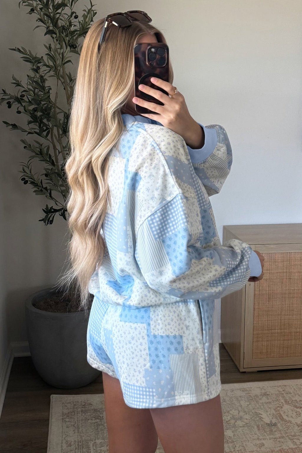 Floral Patchwork Sweatshirt & Drawstring Shorts Set - Rooted & Reckless Co.