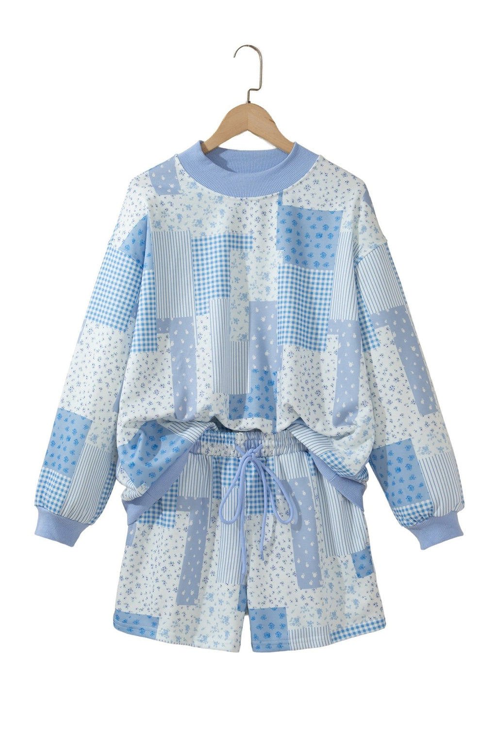 Floral Patchwork Sweatshirt & Drawstring Shorts Set - Rooted & Reckless Co.