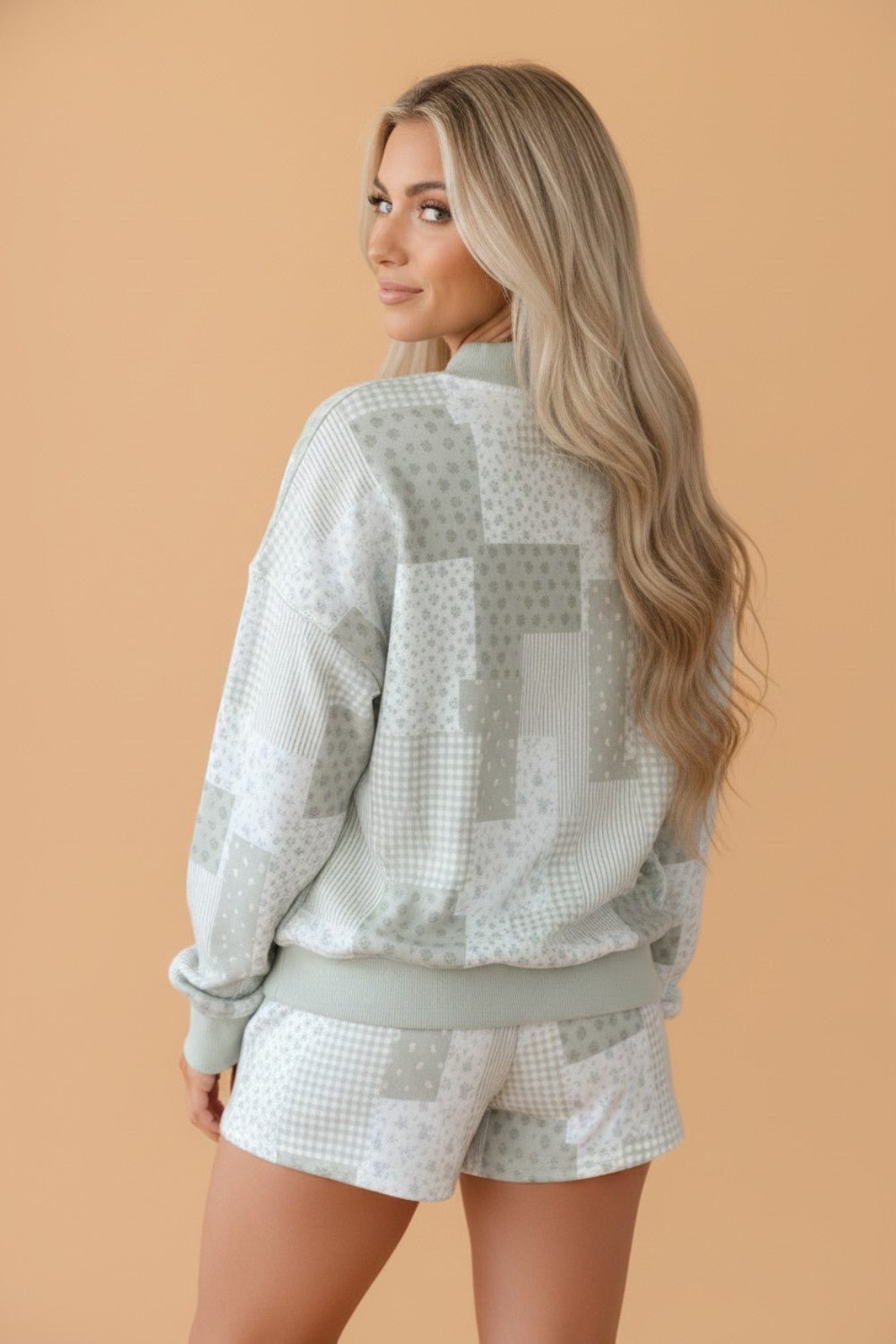 Floral Patchwork Sweatshirt & Drawstring Shorts Set - Rooted & Reckless Co.