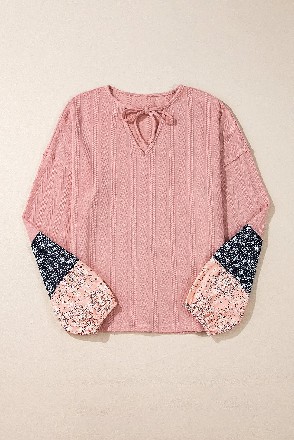 Floral Patchwork Textured Knit V-Neck Blouse - Rooted & Reckless Co.
