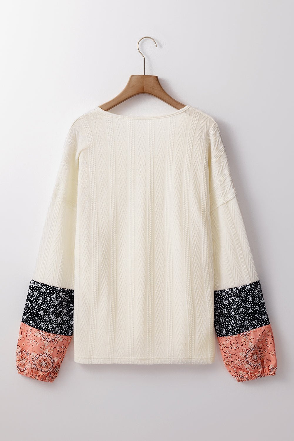 Floral Patchwork Textured Knit V-Neck Blouse - Rooted & Reckless Co.