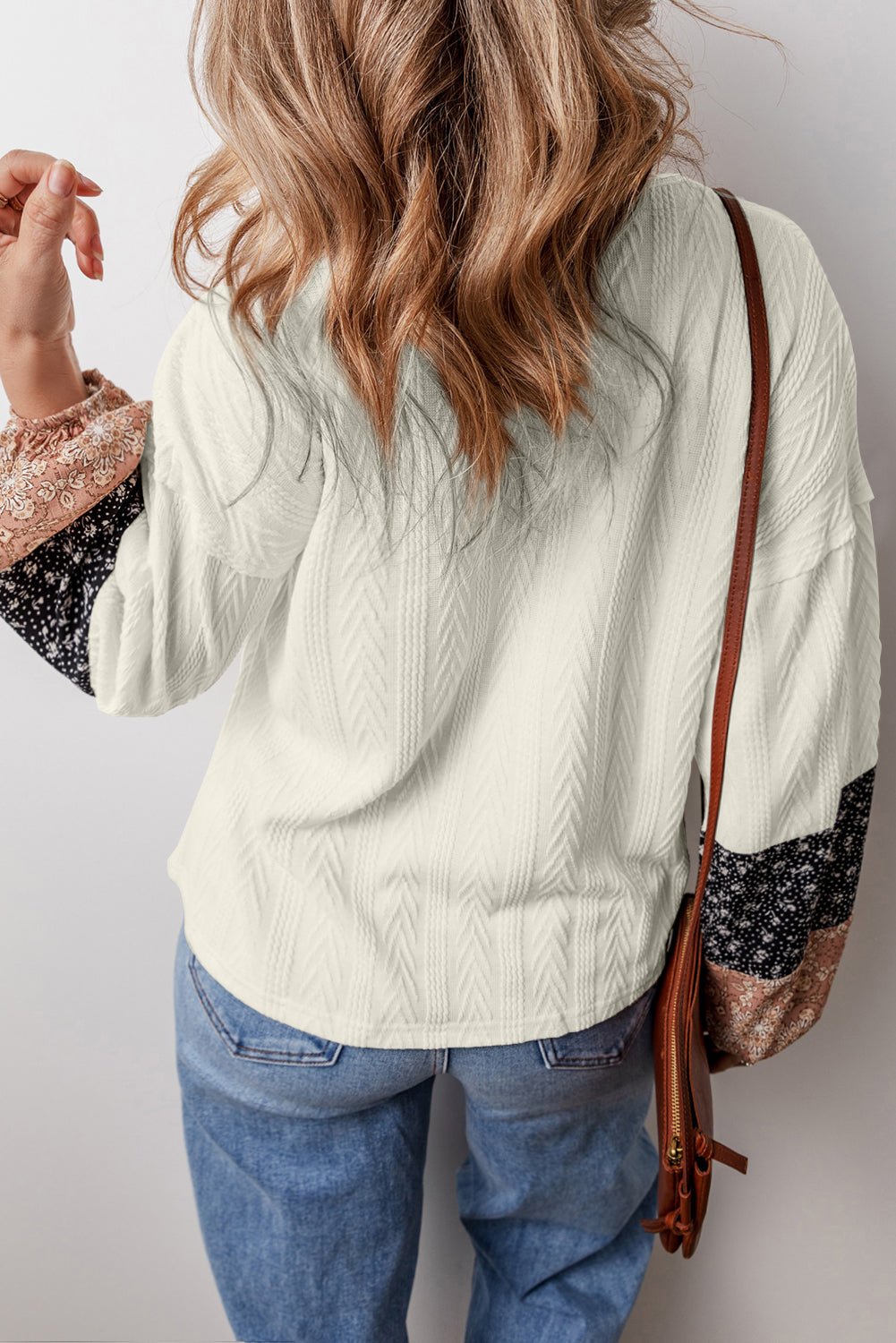 Floral Patchwork Textured Knit V-Neck Blouse - Rooted & Reckless Co.