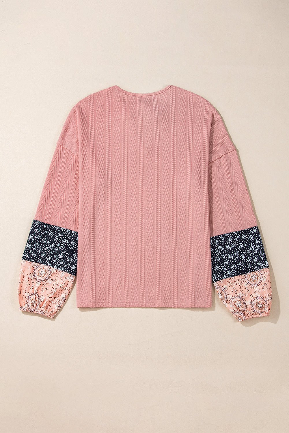Floral Patchwork Textured Knit V-Neck Blouse - Rooted & Reckless Co.