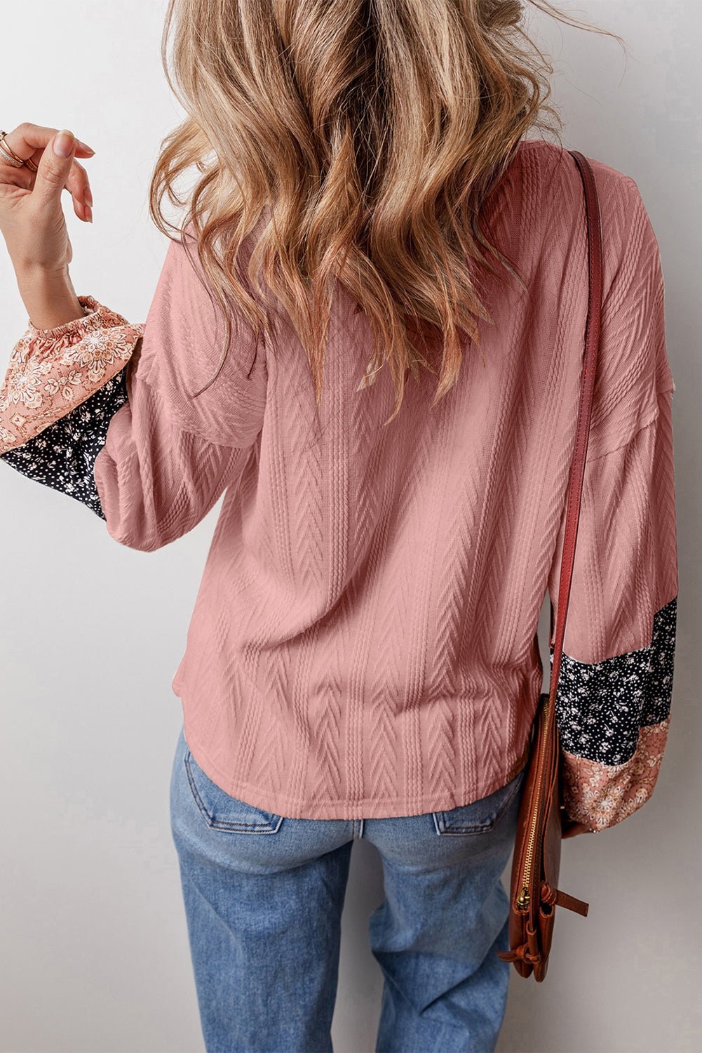 Floral Patchwork Textured Knit V-Neck Blouse - Rooted & Reckless Co.