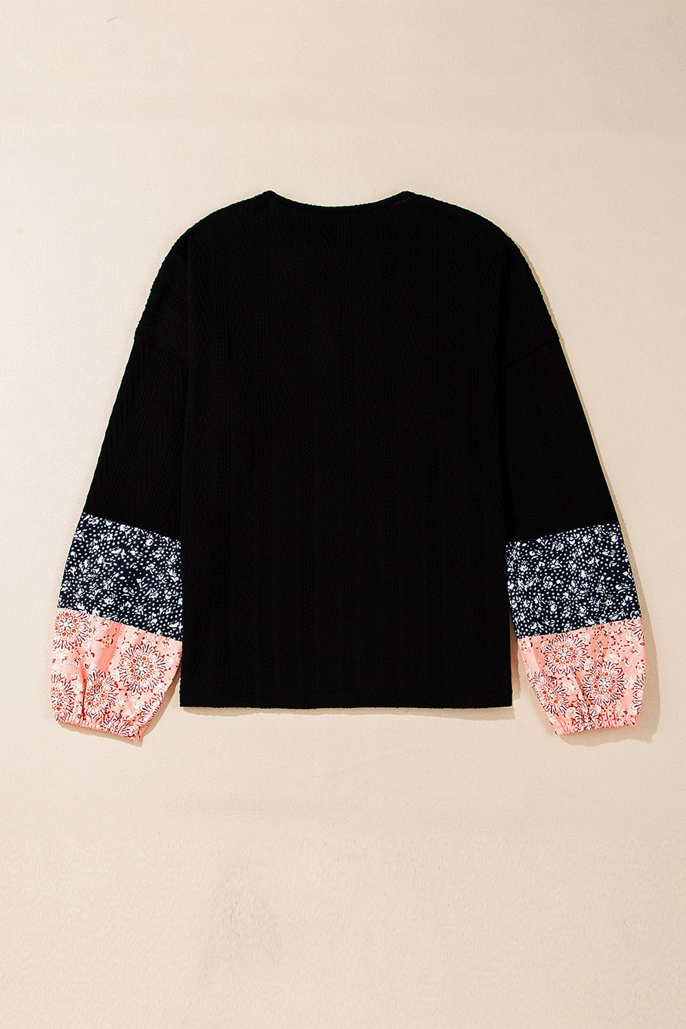Floral Patchwork Textured Knit V-Neck Blouse - Rooted & Reckless Co.