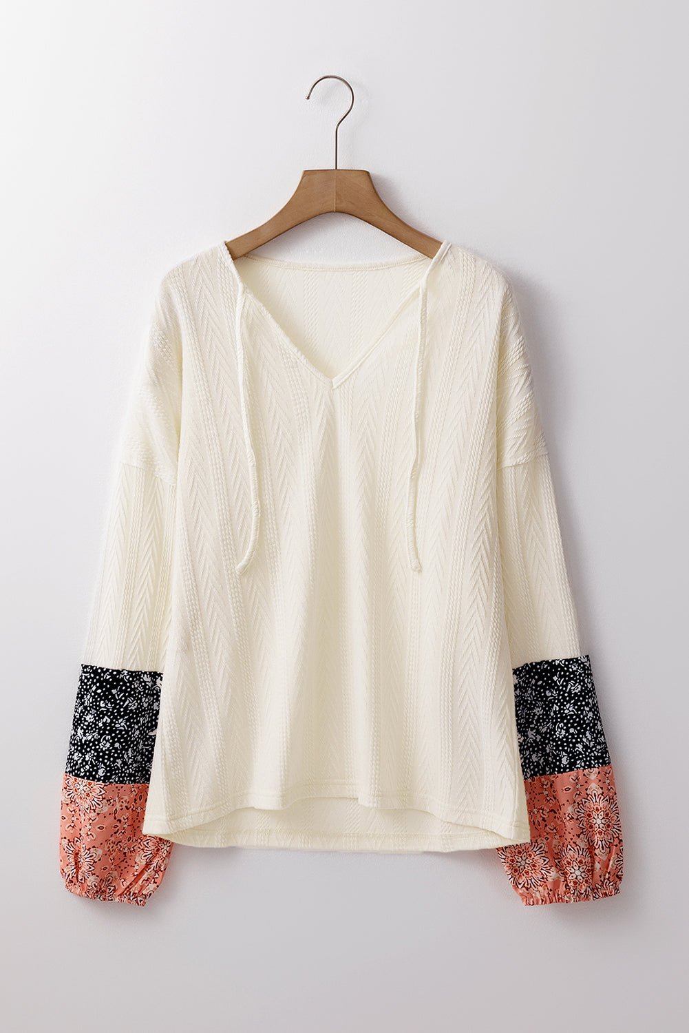 Floral Patchwork Textured Knit V-Neck Blouse - Rooted & Reckless Co.
