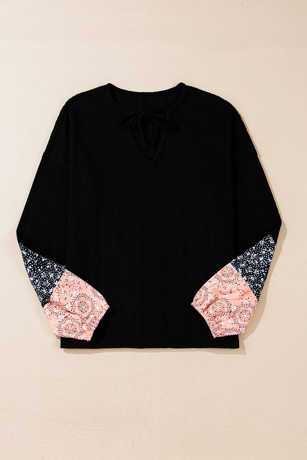 Floral Patchwork Textured Knit V-Neck Blouse - Rooted & Reckless Co.