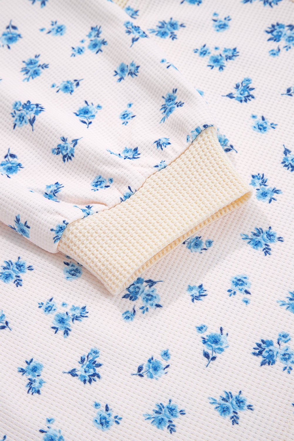Floral Patchwork Waffle Knit Balloon Sleeve Top - Rooted & Reckless Co.