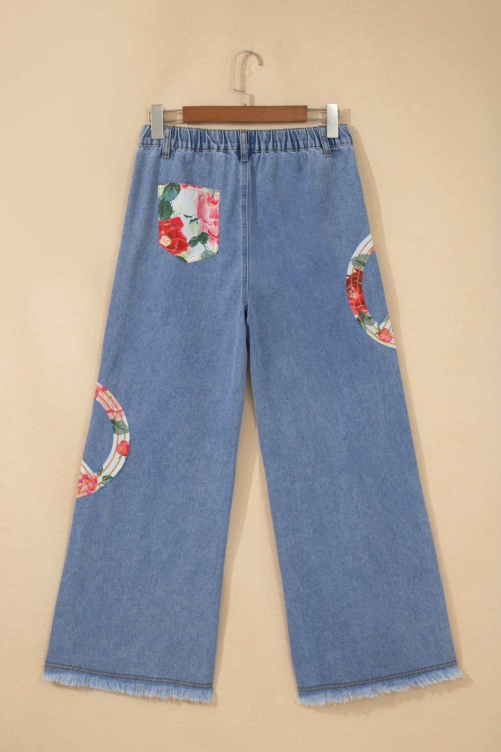 Floral Peace Sign Embroidered Patch Wide Leg Jeans - Rooted & Reckless Co.
