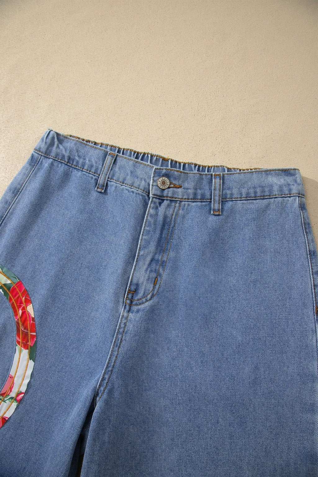 Floral Peace Sign Embroidered Patch Wide Leg Jeans - Rooted & Reckless Co.