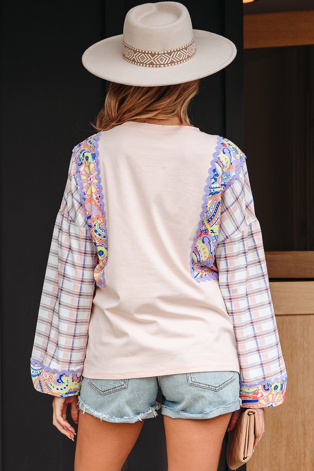 Floral Plaid Patchwork Puff Sleeve Blouse - Rooted & Reckless Co.
