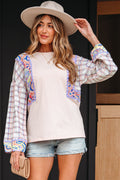 Floral Plaid Patchwork Puff Sleeve Blouse - Rooted & Reckless Co.