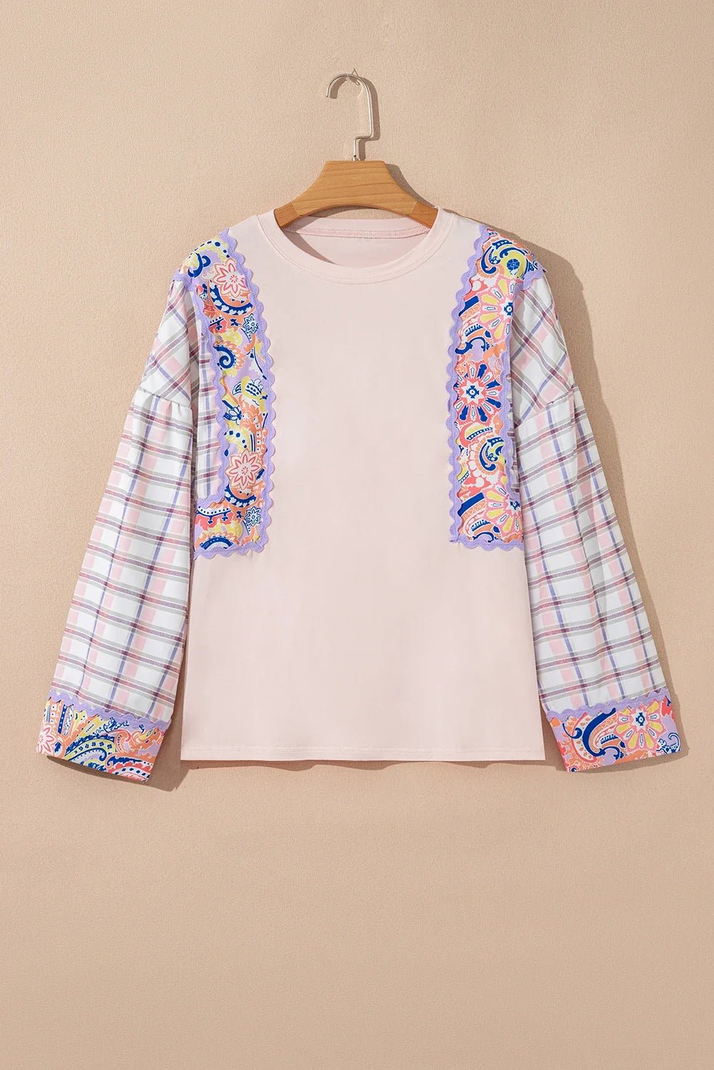 Floral Plaid Patchwork Puff Sleeve Blouse - Rooted & Reckless Co.