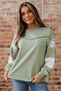 Floral Plaid Patchwork Sleeve French Terry Top - Rooted & Reckless Co.