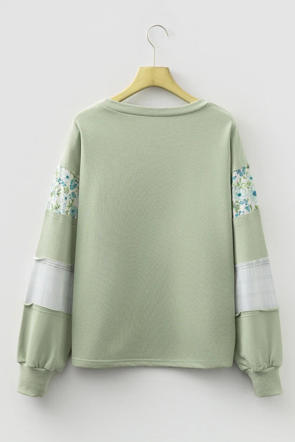 Floral Plaid Patchwork Sleeve French Terry Top - Rooted & Reckless Co.