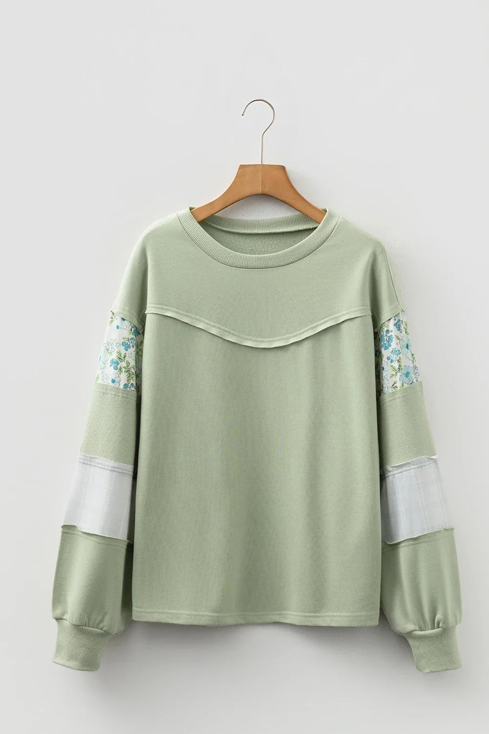 Floral Plaid Patchwork Sleeve French Terry Top - Rooted & Reckless Co.