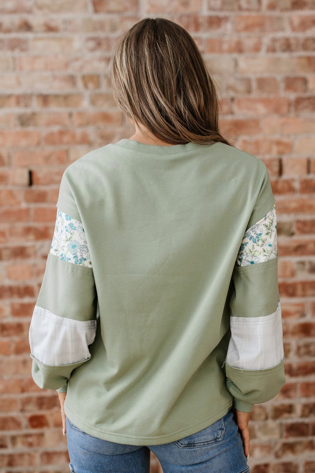 Floral Plaid Patchwork Sleeve French Terry Top - Rooted & Reckless Co.