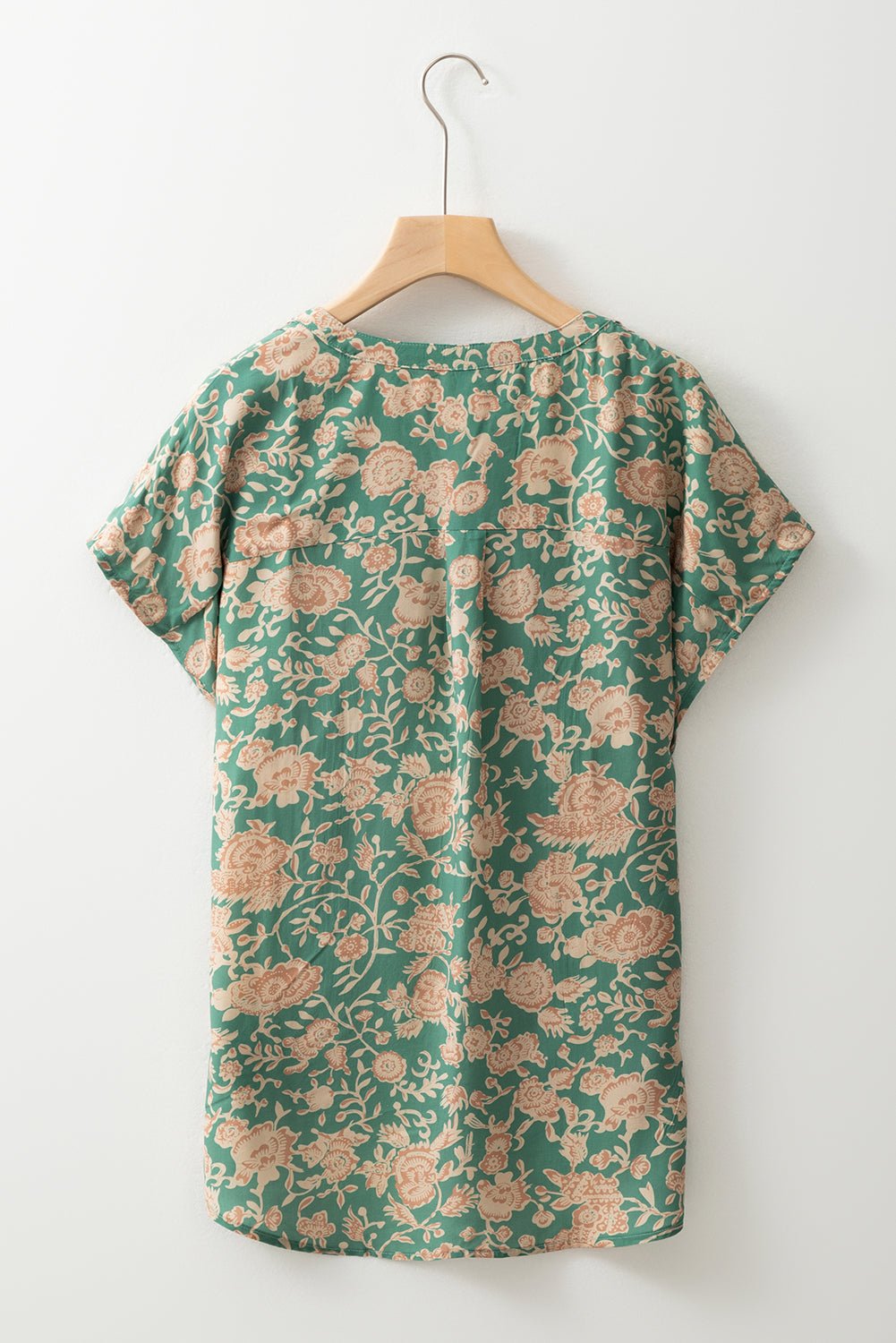 Floral Pleated Buttoned V-Neck Short Sleeve Blouse - Rooted & Reckless Co.