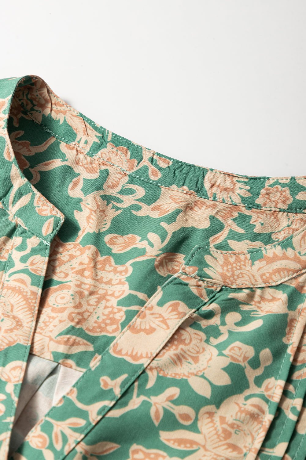 Floral Pleated Buttoned V-Neck Short Sleeve Blouse - Rooted & Reckless Co.