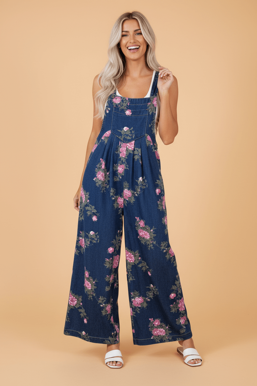 Floral Pleated High Waist Wide Leg Jumpsuit - Rooted & Reckless Co.