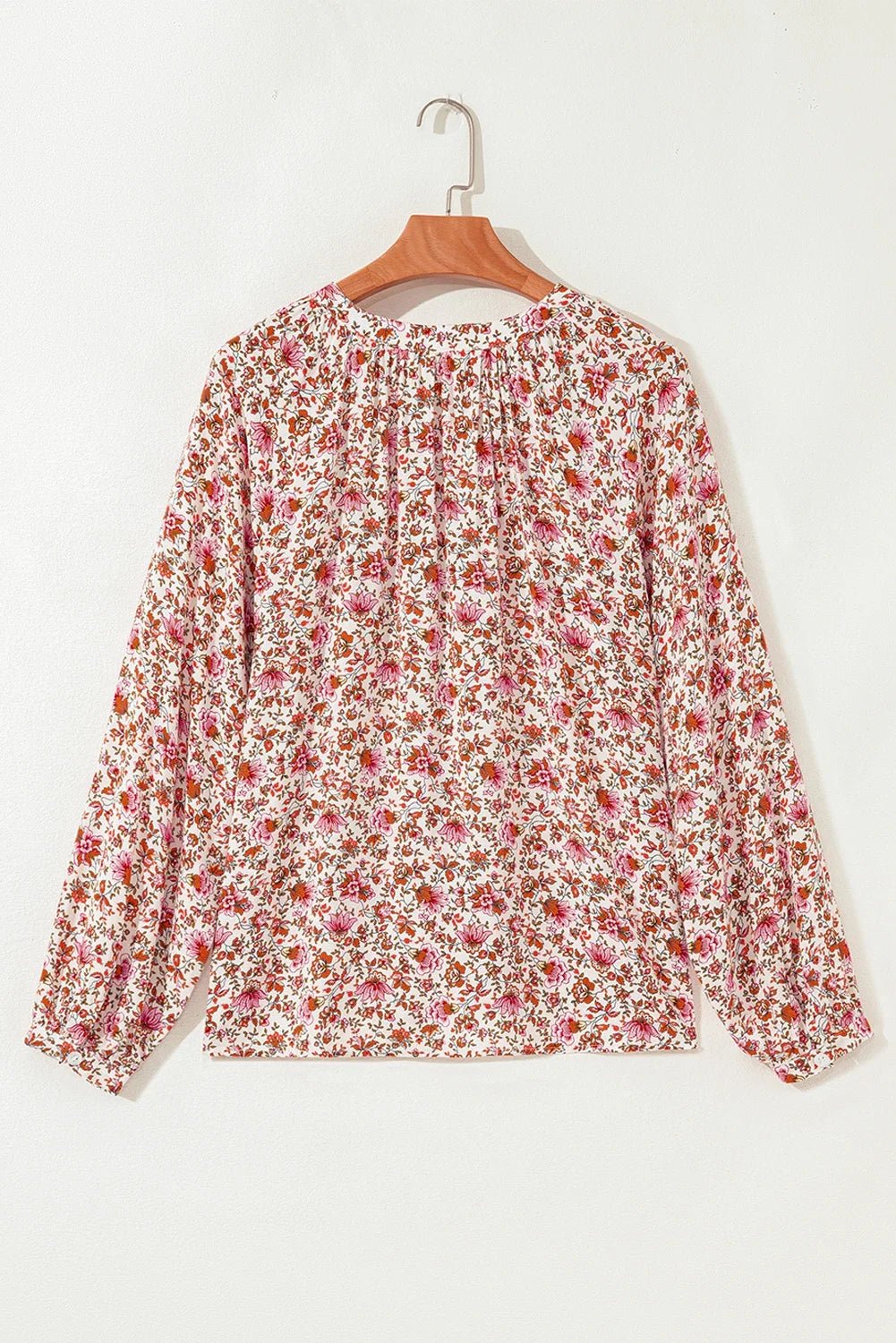 Floral Pleated Notched Neck Puff Sleeve Blouse - Rooted & Reckless Co.