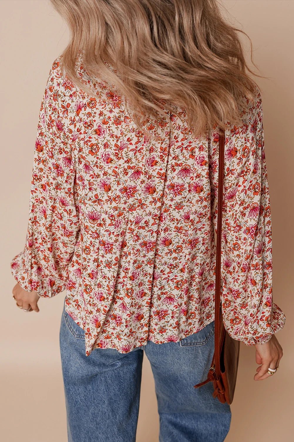 Floral Pleated Notched Neck Puff Sleeve Blouse - Rooted & Reckless Co.