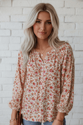 Floral Pleated Notched Neck Puff Sleeve Blouse - Rooted & Reckless Co.