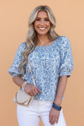 Floral Pleated Square Neck Puff Sleeve Blouse - Rooted & Reckless Co.
