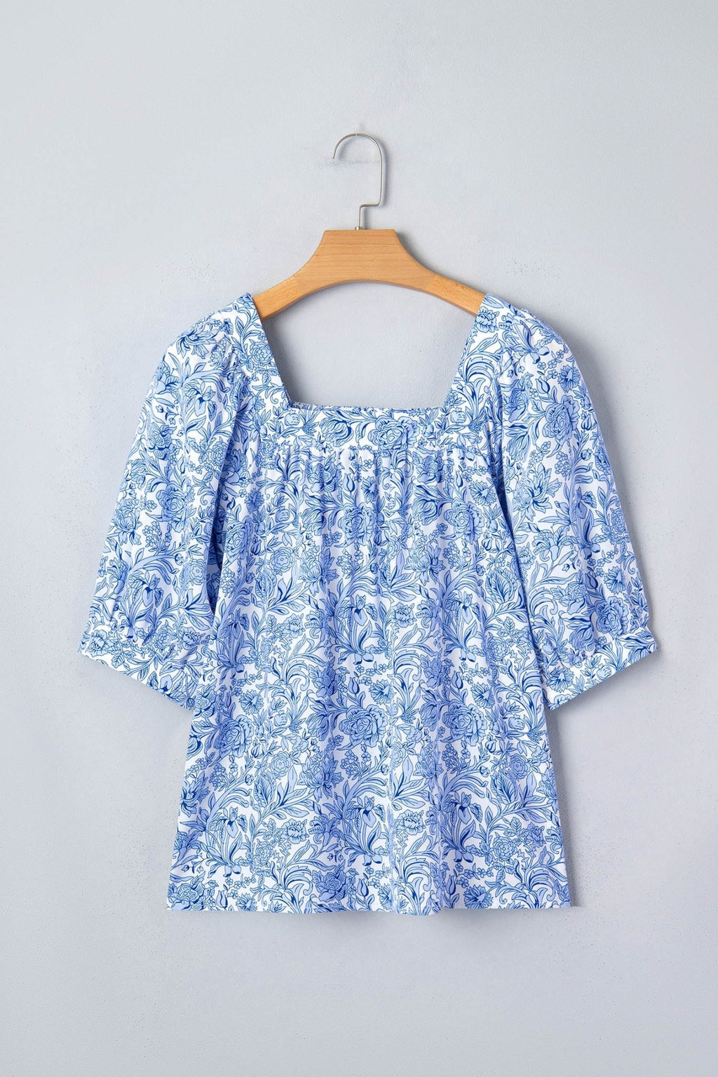 Floral Pleated Square Neck Puff Sleeve Blouse - Rooted & Reckless Co.