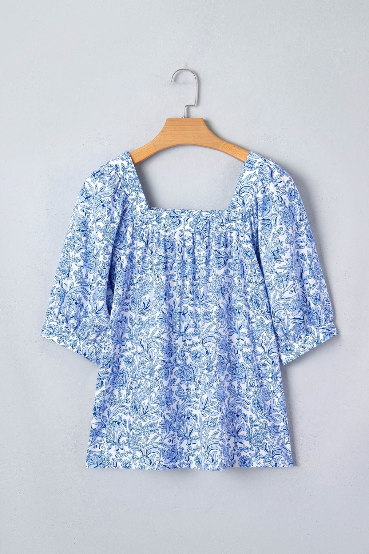 Floral Pleated Square Neck Puff Sleeve Blouse - Rooted & Reckless Co.