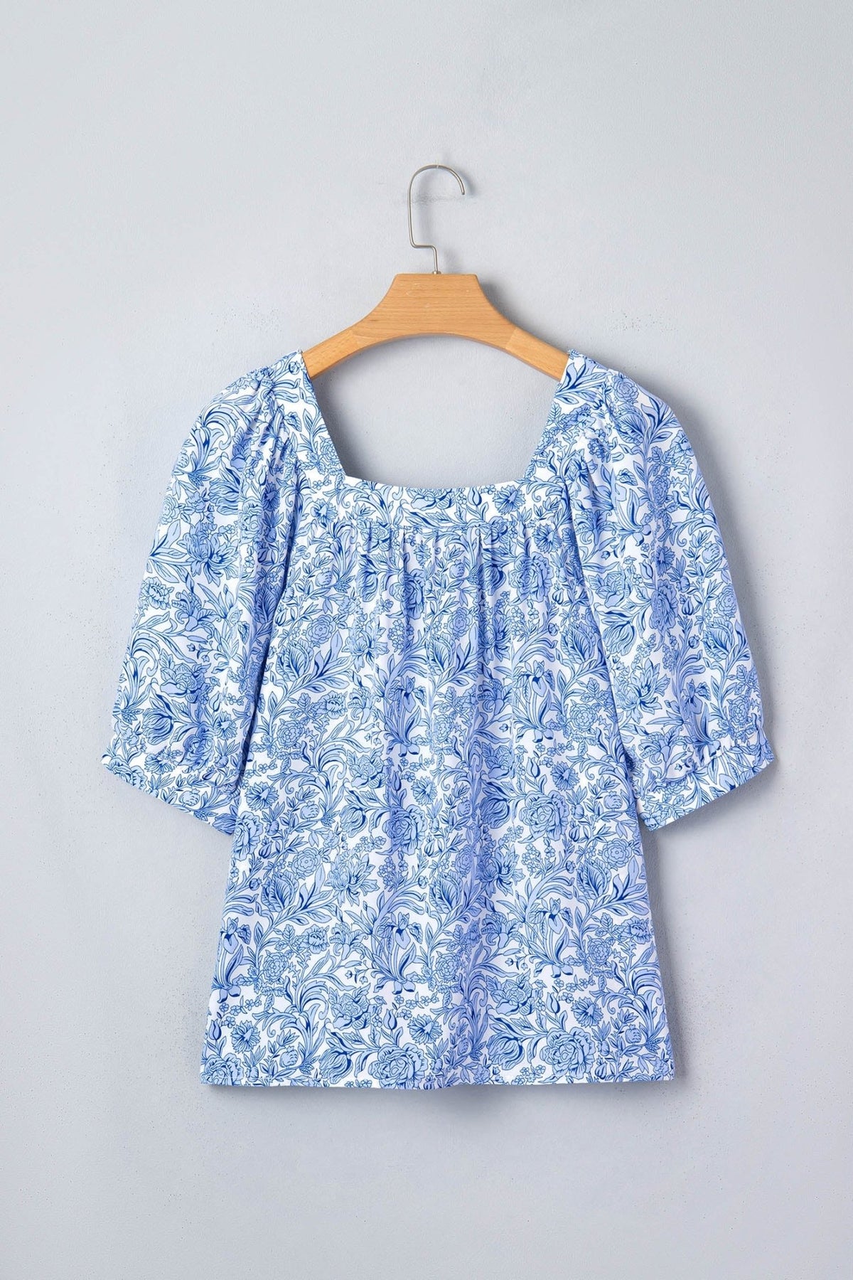 Floral Pleated Square Neck Puff Sleeve Blouse - Rooted & Reckless Co.
