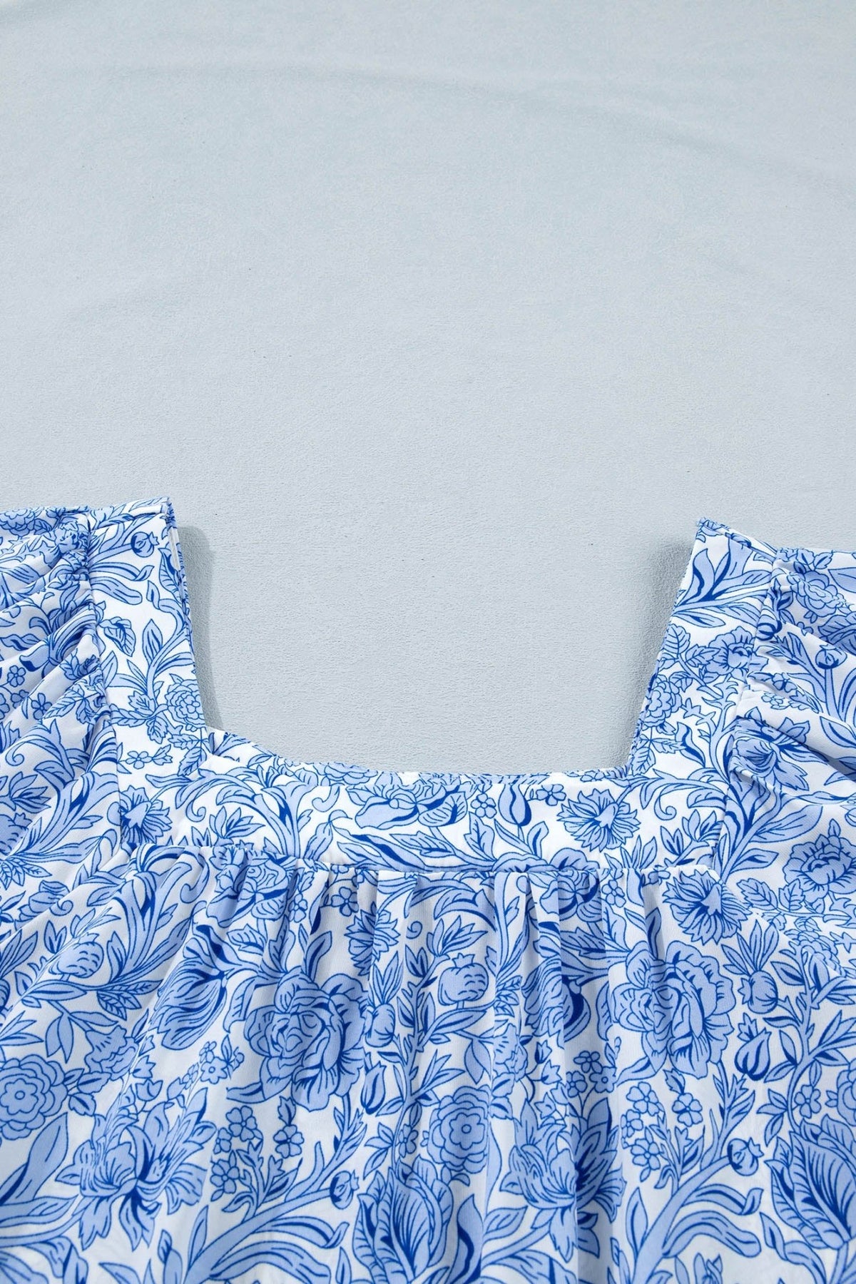 Floral Pleated Square Neck Puff Sleeve Blouse - Rooted & Reckless Co.