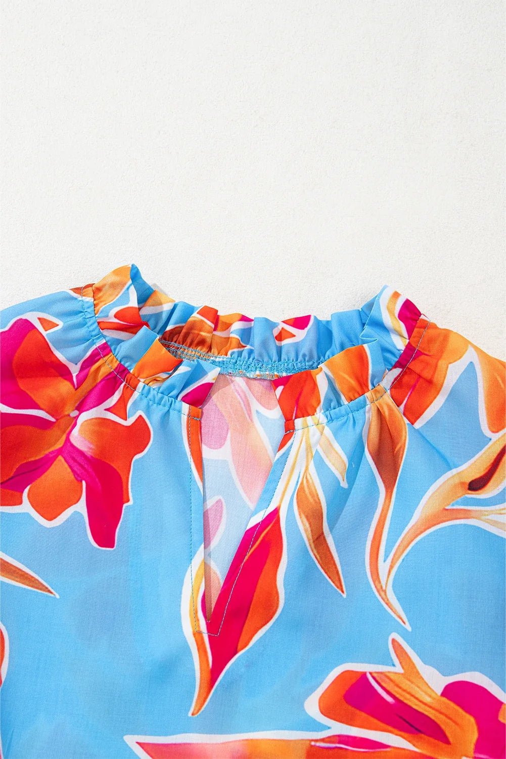 Floral Pompom Trim Flutter Sleeve V-Neck Blouse - Rooted & Reckless Co.