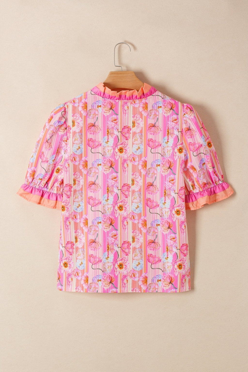 Floral Poppy Stripe Colorblock V-Neck Short Sleeve Blouse - Rooted & Reckless Co.