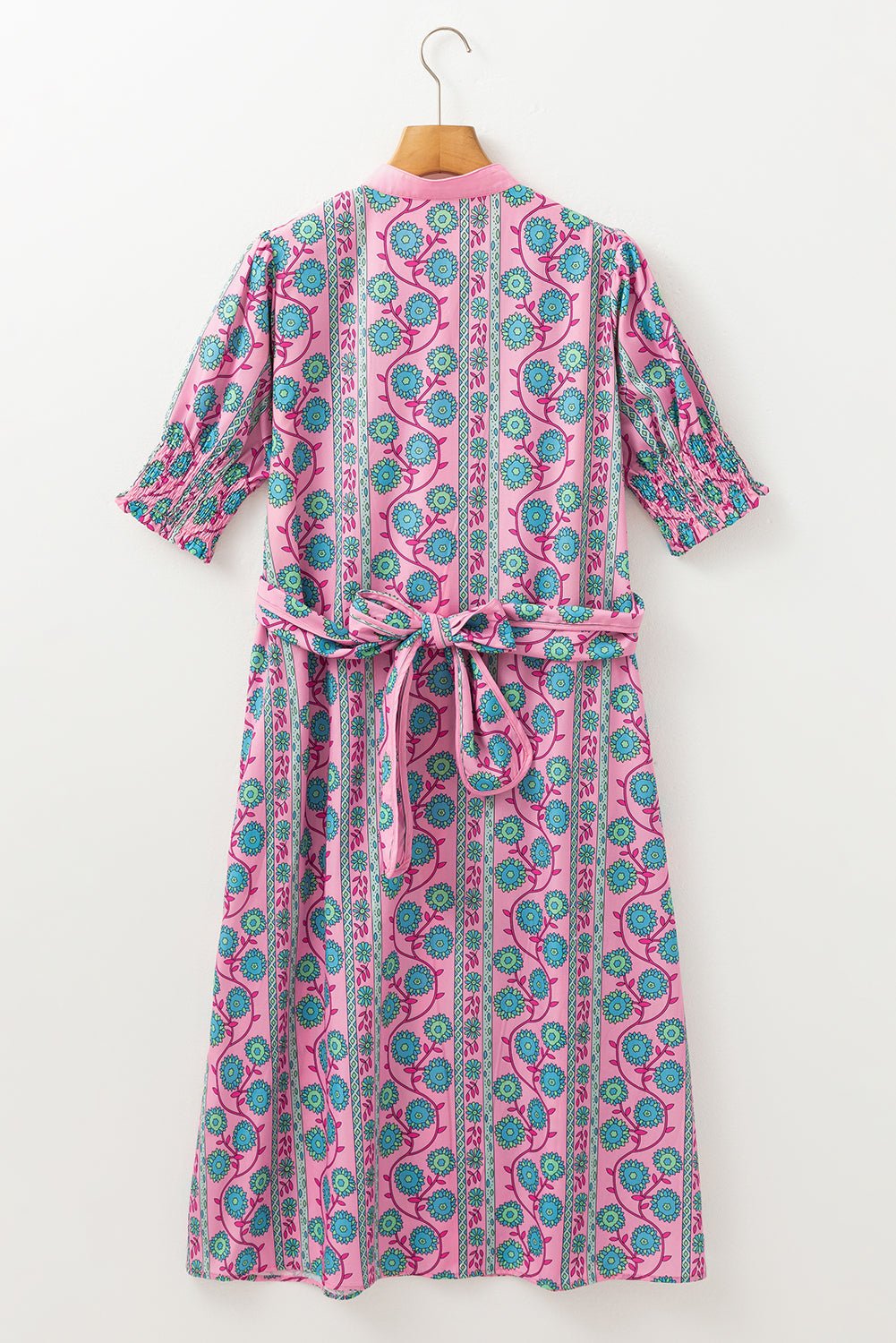 Floral Puff Sleeve Button Front Belted Midi Dress - Rooted & Reckless Co.