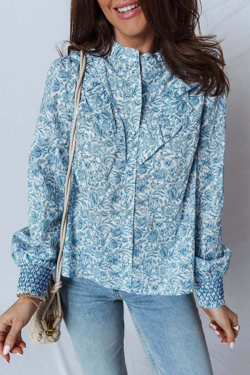 Floral Puff Sleeve Button-Up Shirt - Rooted & Reckless Co.