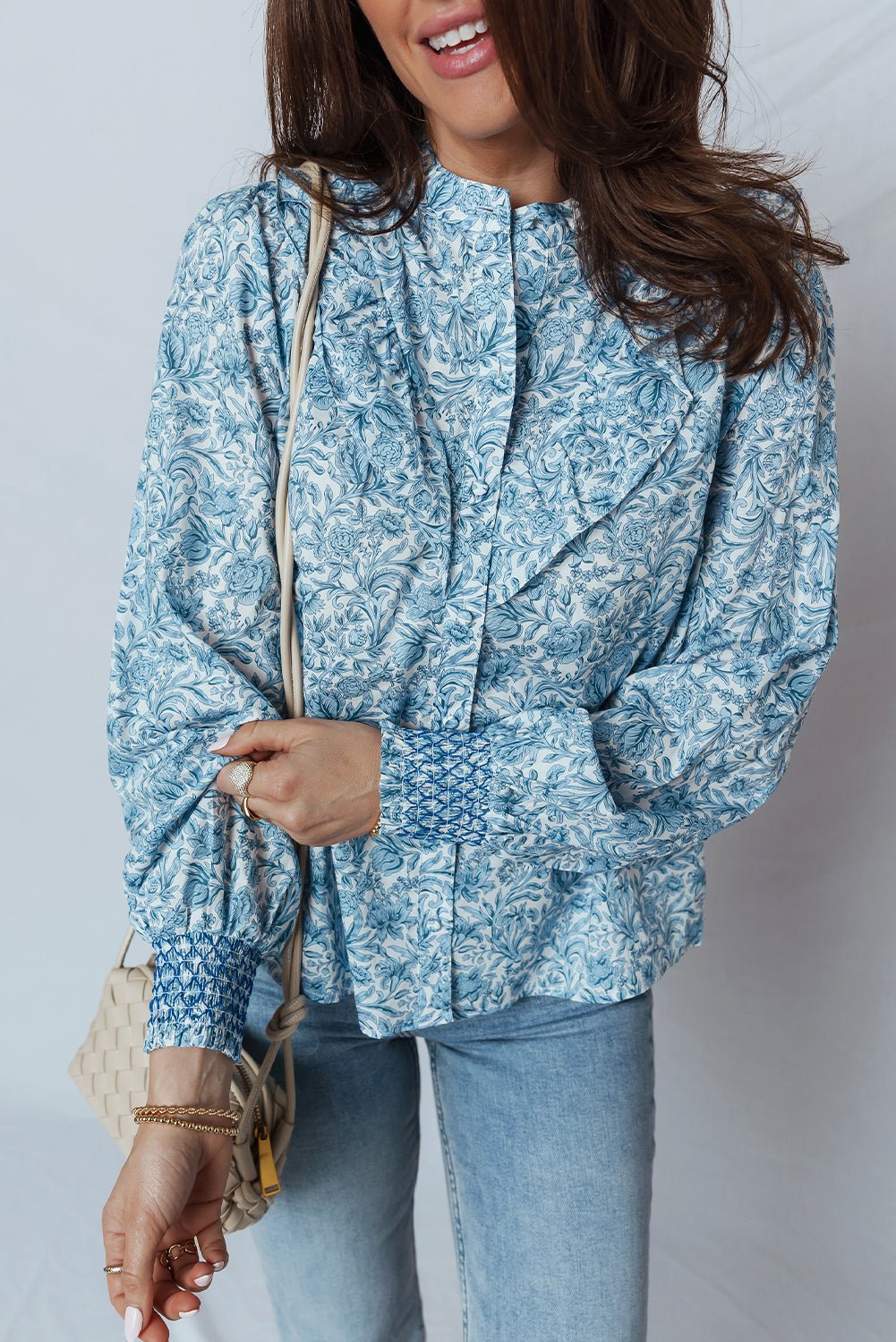 Floral Puff Sleeve Button-Up Shirt - Rooted & Reckless Co.