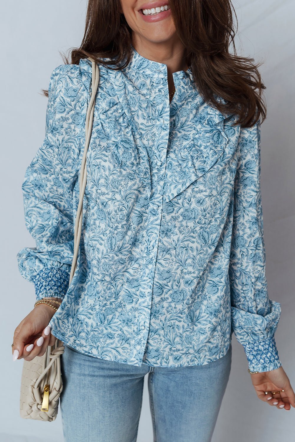 Floral Puff Sleeve Button-Up Shirt - Rooted & Reckless Co.