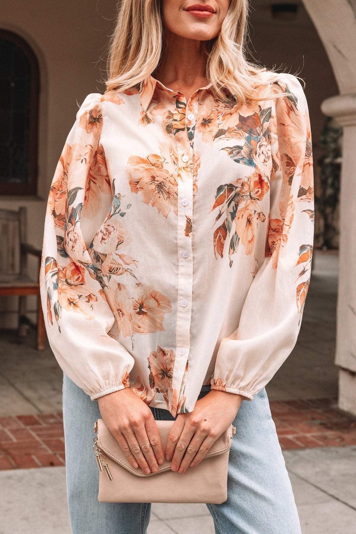 Floral Puff Sleeve Collared Shirt - Rooted & Reckless Co.