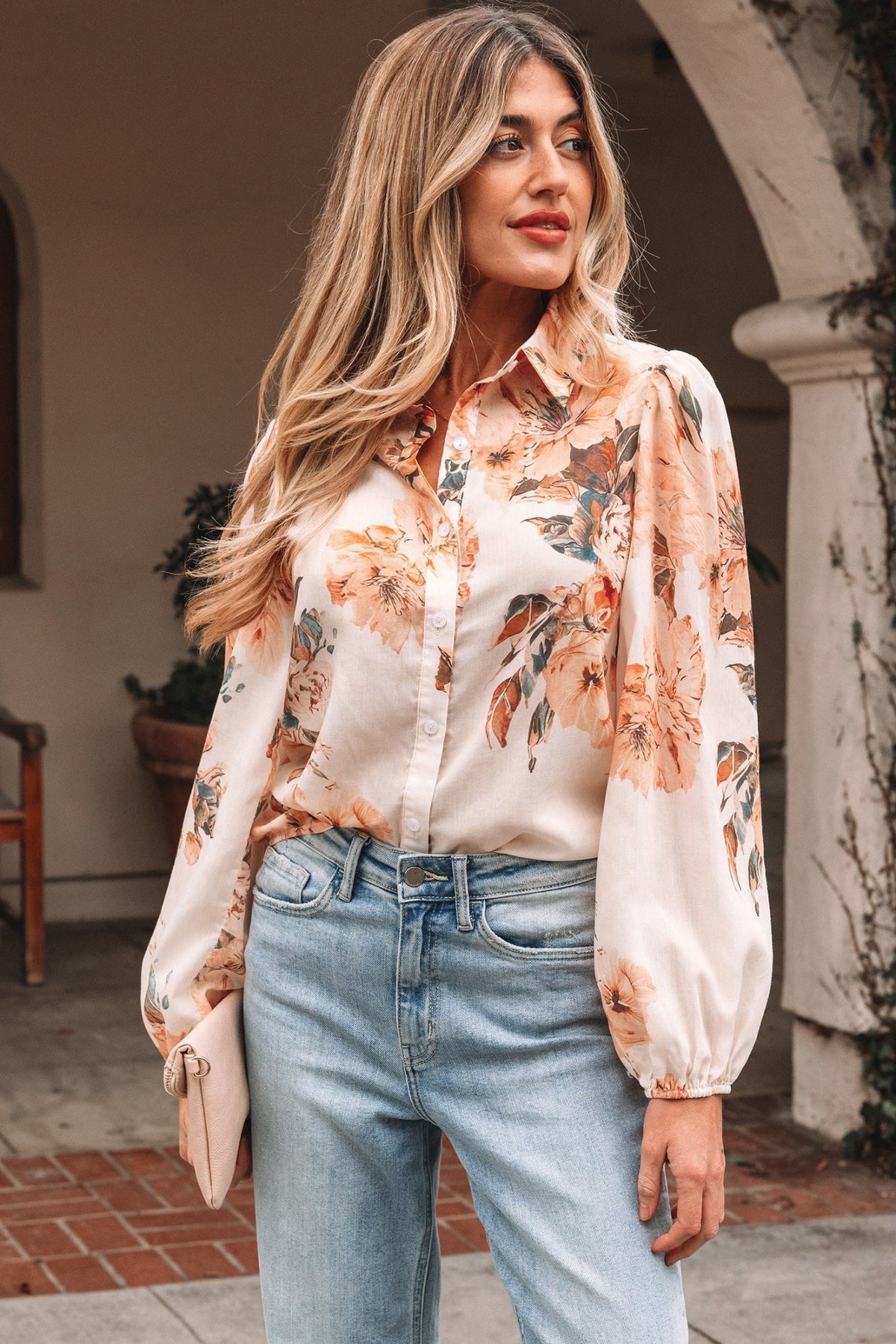 Floral Puff Sleeve Collared Shirt - Rooted & Reckless Co.
