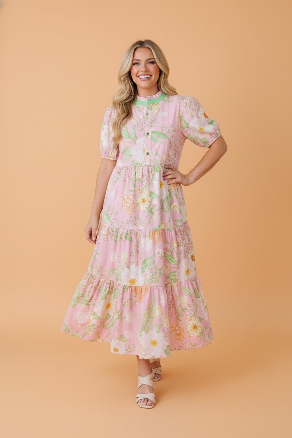 Floral Puff Sleeve Ruffle Tiered Maxi Dress - Rooted & Reckless Co.