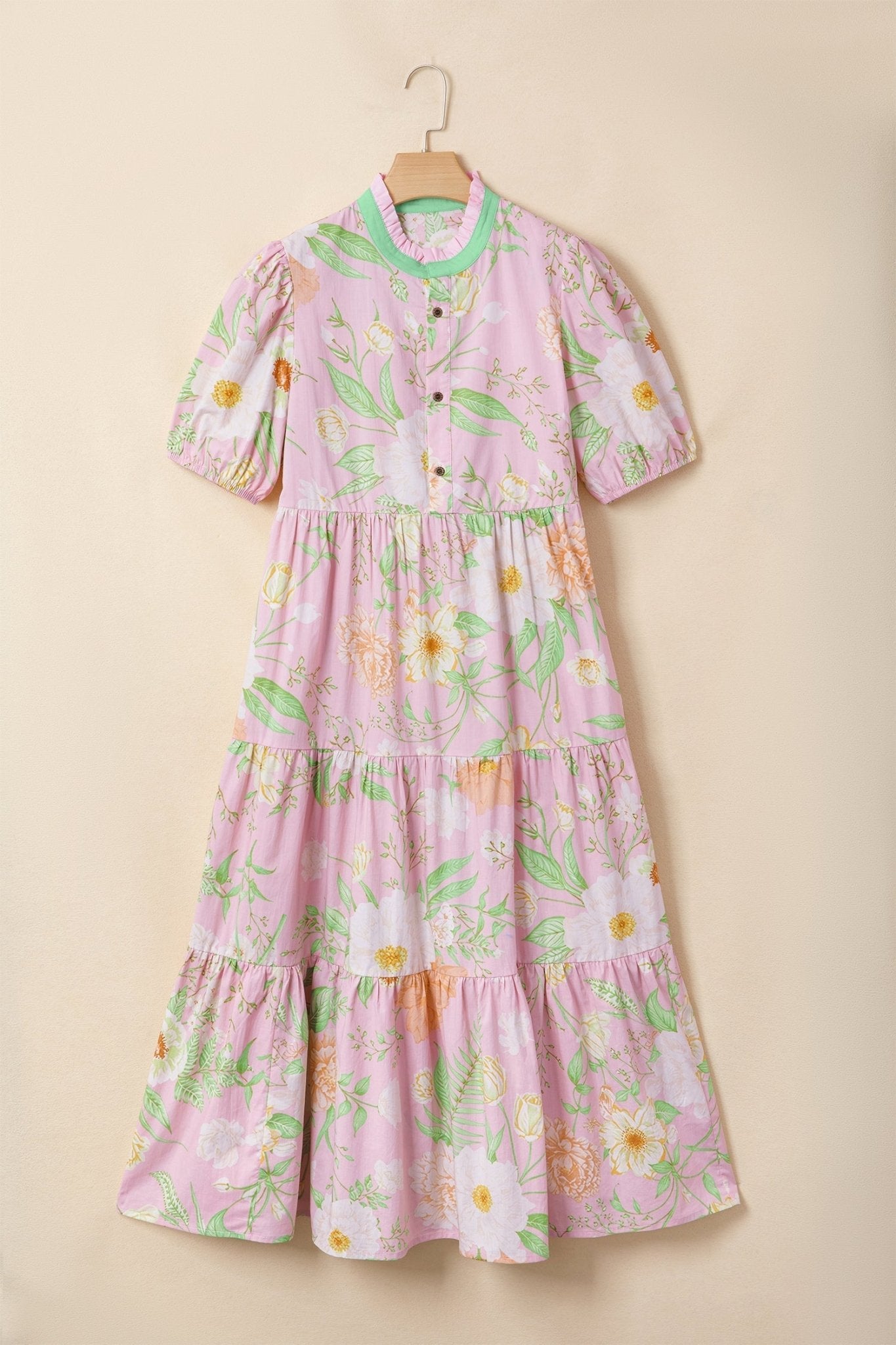 Floral Puff Sleeve Ruffle Tiered Maxi Dress - Rooted & Reckless Co.