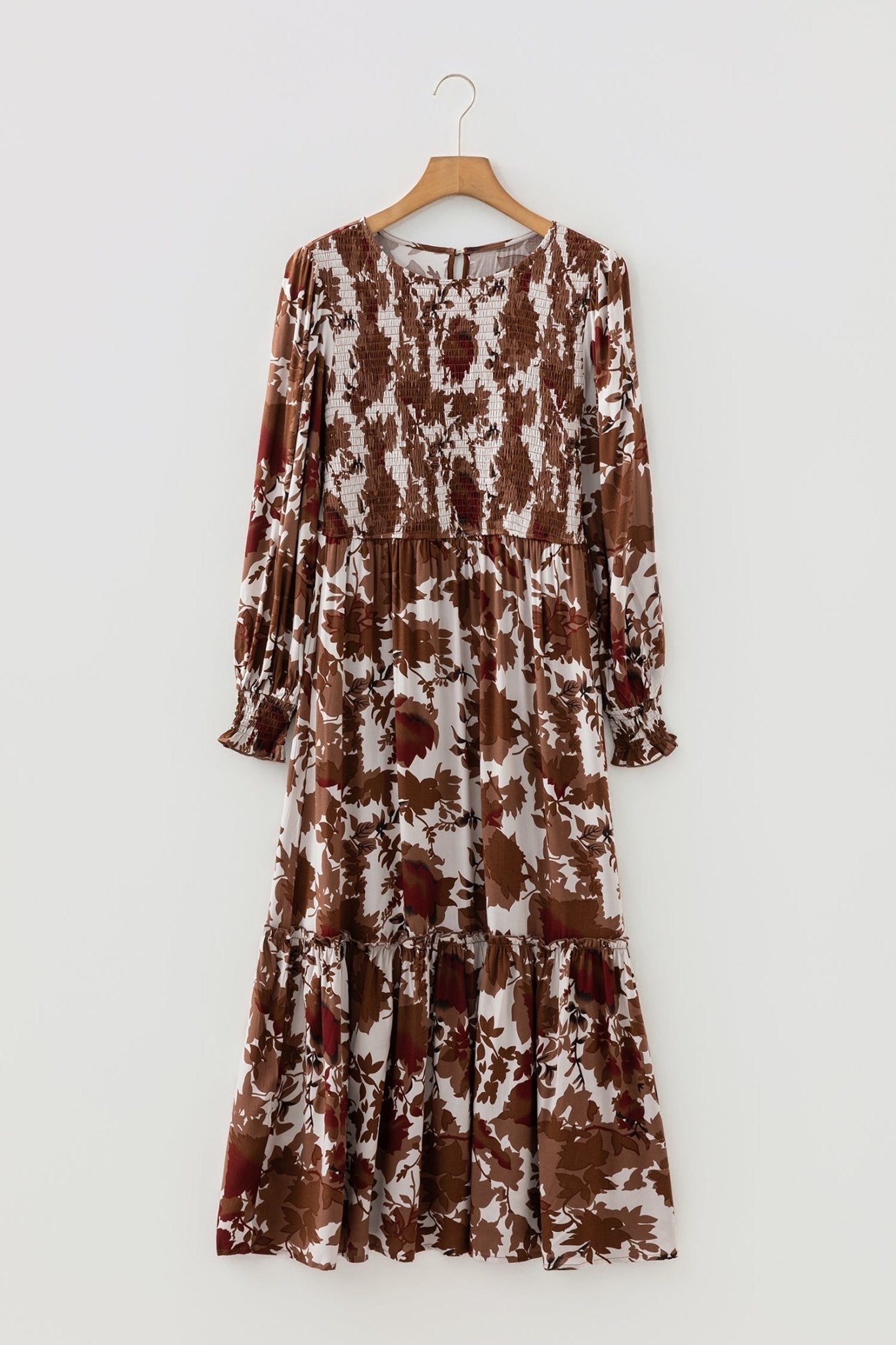 Floral Puff Sleeve Smocked Bodice Ruffle Long Dress - Rooted & Reckless Co.