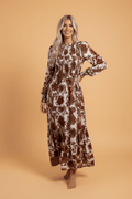 Floral Puff Sleeve Smocked Bodice Ruffle Long Dress - Rooted & Reckless Co.